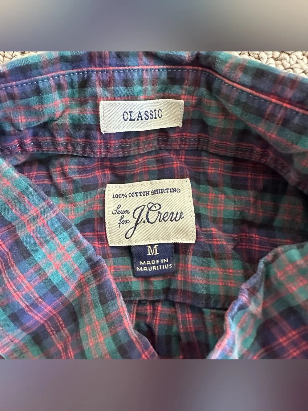 J. Crew Men's Plaid Button-Down Shirt in Purple and Green